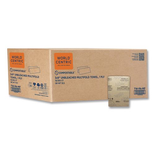100% PCW Recycled Paper Towels, 1-Ply, 9 x 9, Natural, 250/Pack, 16 Packs/Carton