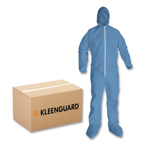 A65 Zipper Front Hood and Boot Flame-Resistant Coveralls, Elastic Wrist and Ankles, 2X-Large,Blue,  25/Carton