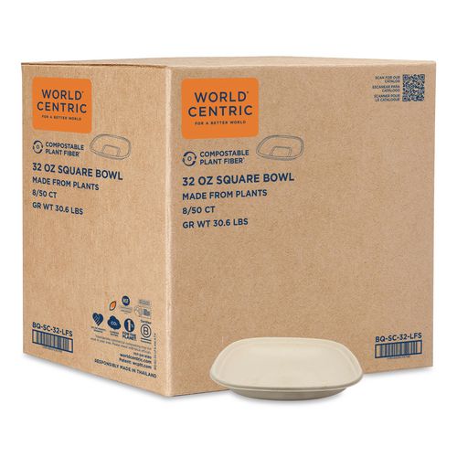 Fiber Bowls, 32 oz, 8.3 x 8.3 x 1.8, Natural, Paper, 400/Carton