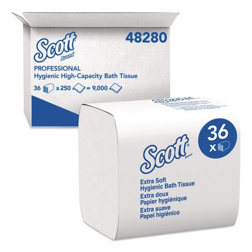 Hygienic Bath Tissue, Septic Safe, 2-Ply, White, 250 Sheets/Pack, 36 Packs/Carton