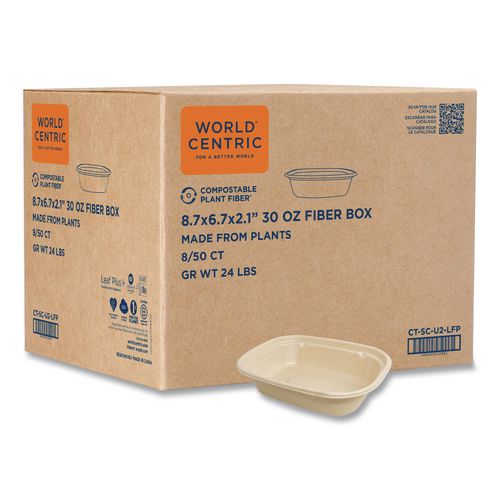 Fiber Containers, 32 oz, 8.7 x 6.5 x 2.1, Natural, Paper, 400/Carton