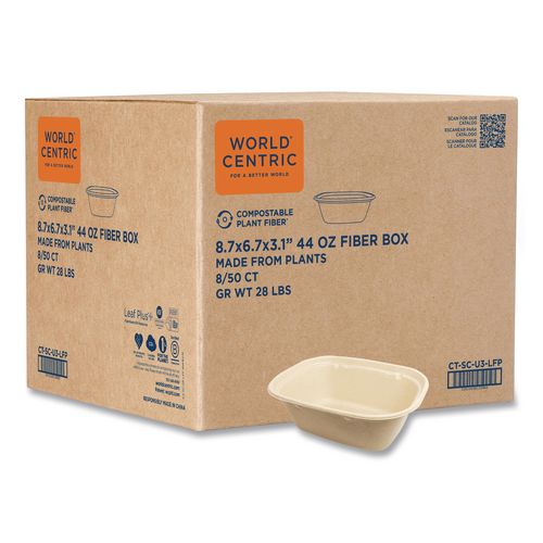 Fiber Containers, 48 oz, 8.7 x 6.5 x 3.1, Natural, Paper, 400/Carton