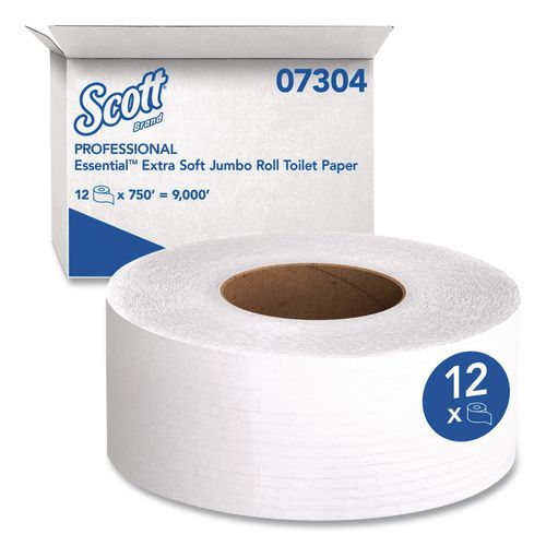 Essential Extra Soft JRT, Septic Safe, 2 Ply, 3.55" x 750 ft, White, 12 Rolls/Carton
