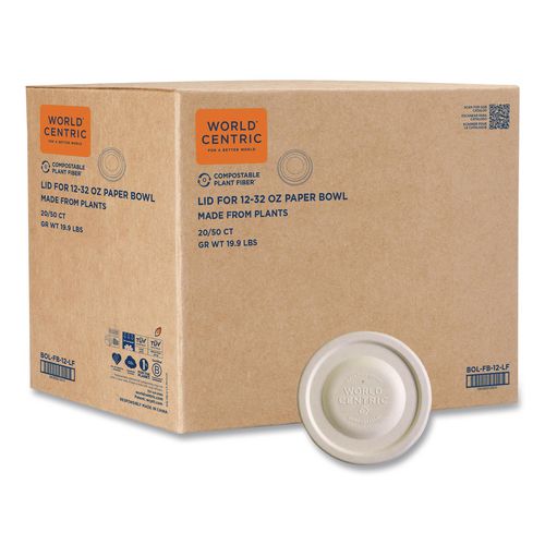 Fiber Lids for Bowls, Fits 12 oz to 32 oz Bowls, 4.7" Diameter x 0.4" h, Natural, Paper, 1,000/Carton