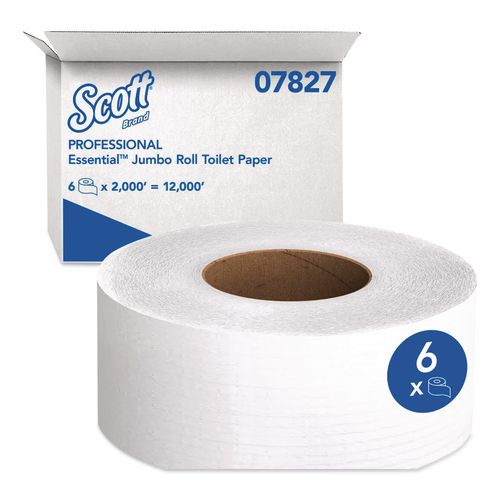 Essential JRT Extra Long Bathroom Tissue, Septic Safe, 2-Ply, 3.55" x 2,000 ft, White, 6 Rolls/Carton