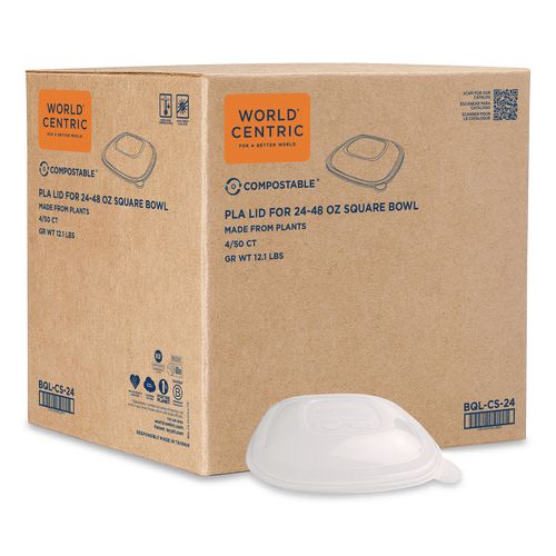 PLA Lids for Fiber Bowls, 8.8 x 8.8 x 1.4, Clear, 200/Carton