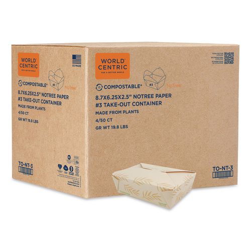 No Tree Folded Takeout Containers, 65 oz, 6.25 x 8.7 x 2.5, Natural, Sugarcane, 200/Carton