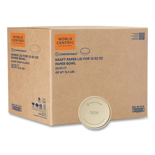 Paper Lids for Bowls, 4.6" Diameter, Brown, 500/Carton