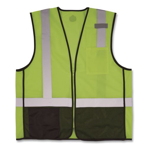 GloWear 8210Z-BK Mesh Hi-Vis Safety Vest - Type R, Class 2, Zipper, Black Bottom, Polyester, 6X-Large/7X-Large, Lime