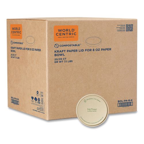Paper Lids for Bowls, 3.6" Diameter, Brown, 500/Carton