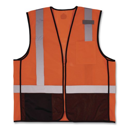GloWear 8210Z-BK Mesh Hi-Vis Safety Vest - Type R, Class 2, Zipper, Black Bottom, Polyester, 6X-Large/7X-Large, Orange