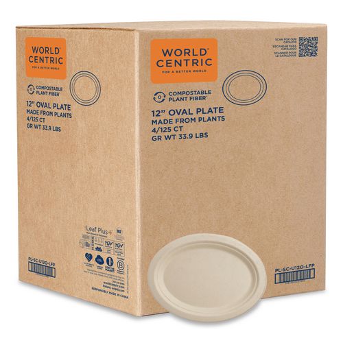 Fiber Plates, Paper, 12" dia, Oval, Natural, 500/Carton