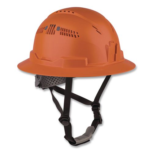 Skullerz 8964 Full Brim Class C Safety Helmet, Vented, 6-Point Ratchet Suspension, (6.5 to 8), Orange