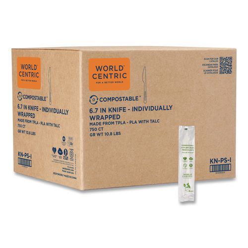 TPLA Wrapped Cutlery, Knife, Plastic, Light Beige, 750/Carton