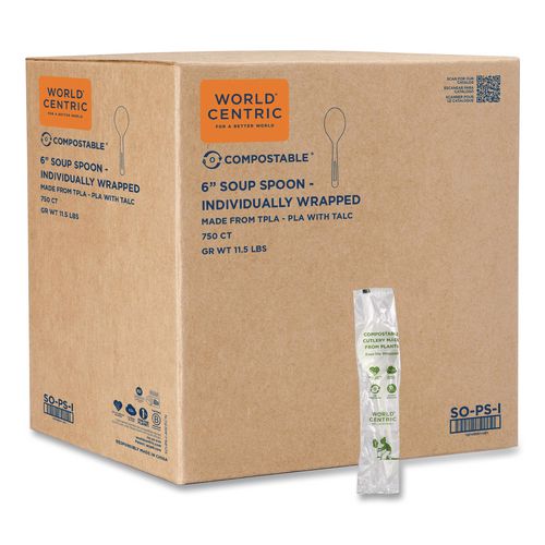 TPLA Wrapped Cutlery, Soup Spoon, Plastic, Light Beige, 750/Carton