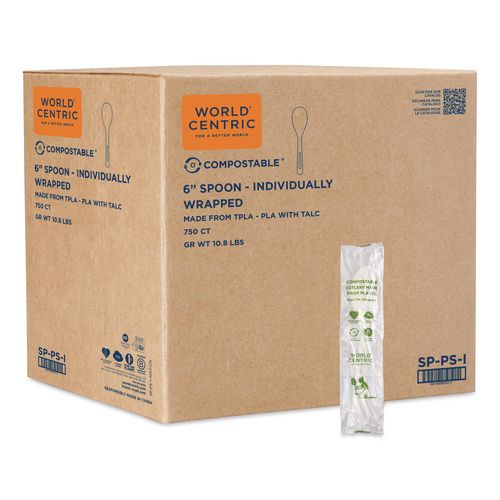 TPLA Wrapped Cutlery, Spoon, Plastic, Light Beige, 750/Carton