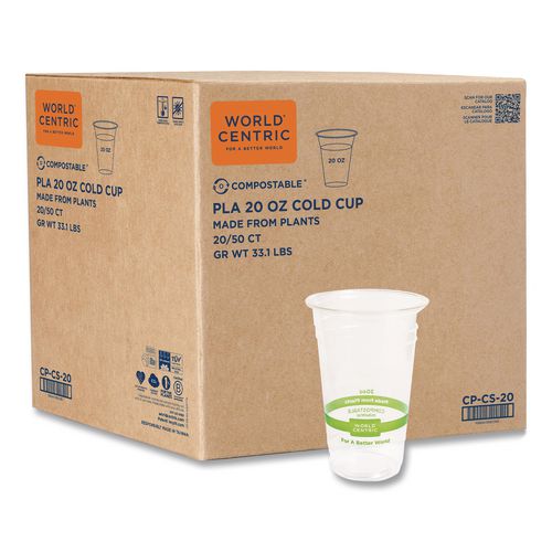 PLA Clear Cold Cups, 20 oz, Plastic, Clear, 1,000/Carton