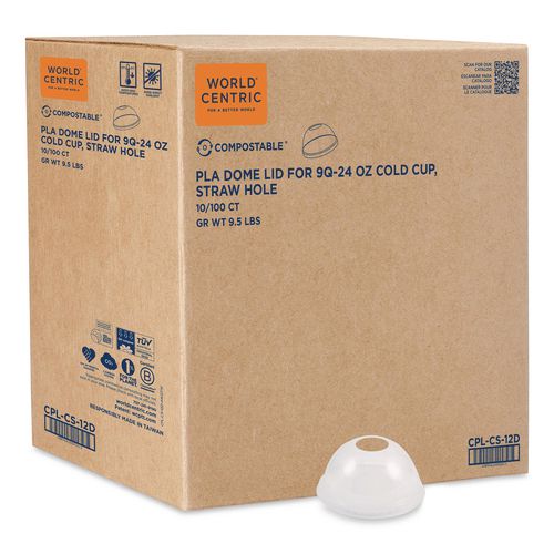 PLA Clear Cold Cup Lids, Dome Lid, Fits 9 oz to 24 oz Cold Cups, Plastic, Clear, 1,000/Carton