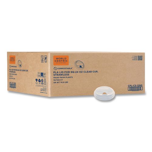 PLA Clear Cold Cup Lids, Fits 9 oz to 24 oz Cold Cups, Plastic, Clear, 1,000/Carton