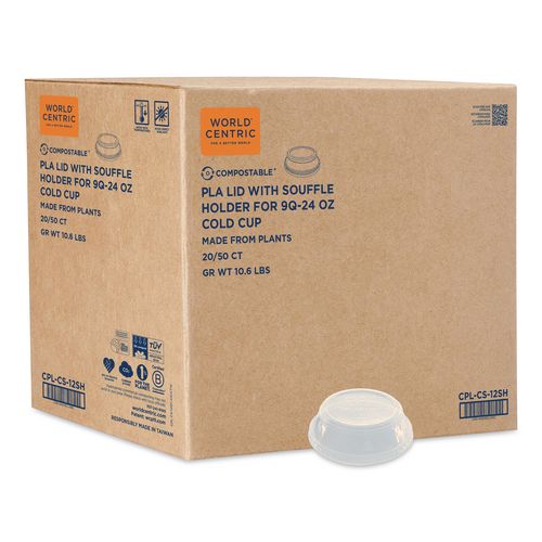 PLA Clear Cold Cup Lids, Dome Lid, Fits 9 oz to 24 oz Parfait Cups, Plastic, Clear, 1,000/Carton