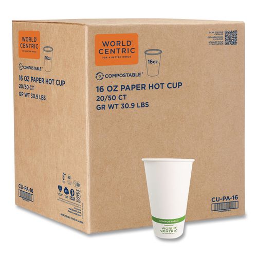Paper Hot Cups, 16 oz, White, 1,000/Carton