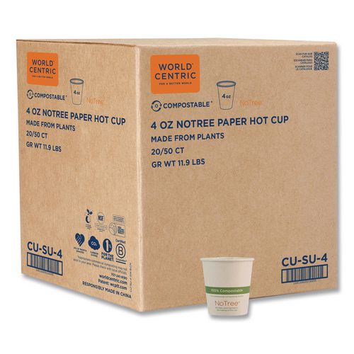 NoTree Paper Hot Cups, 4 oz, Natural, 1,000/Carton