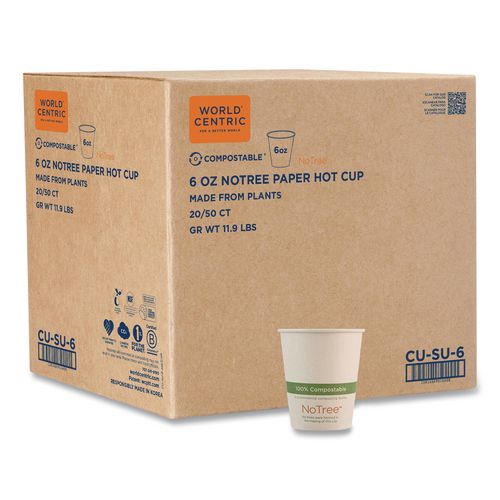 NoTree Paper Hot Cups, 6 oz, Natural, 1,000/Carton