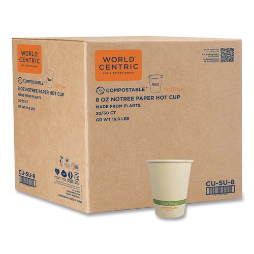 NoTree Paper Hot Cups, 8 oz, Natural, 1,000/Carton