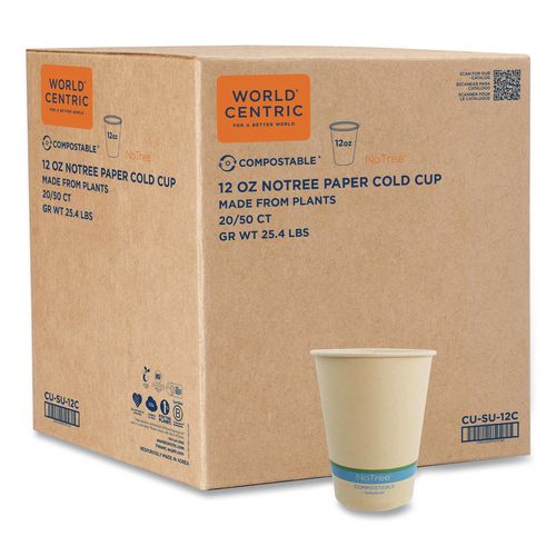 NoTree Paper Cold Cups, 12 oz, Natural, 1,000/Carton