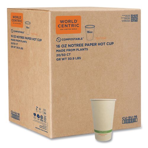 NoTree Paper Hot Cups, 16 oz, Natural, 1,000/Carton