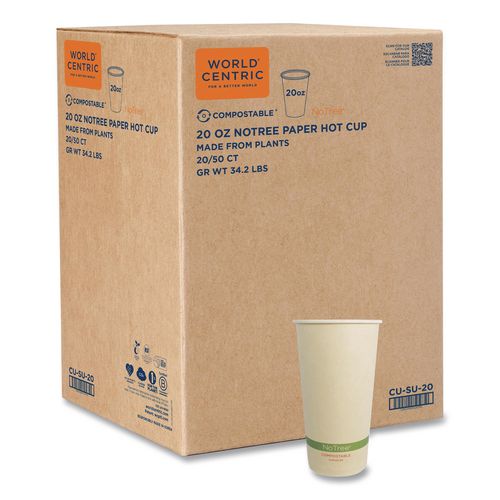 NoTree Paper Hot Cups, 20 oz, Natural, 1,000/Carton