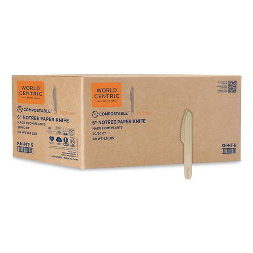 NoTree Cutlery, Light Mediumweight, Knife, Paper, Natural, 1,000/Carton