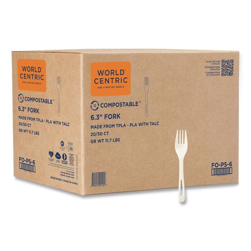 TPLA Bulk Cutlery, Fork, Plastic, Light Beige, 1,000/Carton