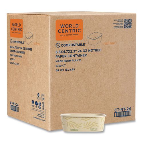 No Tree Rectangular Containers, 24 oz, 4.7 x 6.8 x 2.3, Natural, Sugarcane, 300/Carton