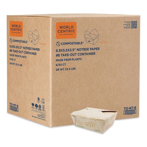 No Tree Folded Takeout Containers, 46 oz, 5.5 x 6.9 x 2.5, Natural, Sugarcane, 300/Carton