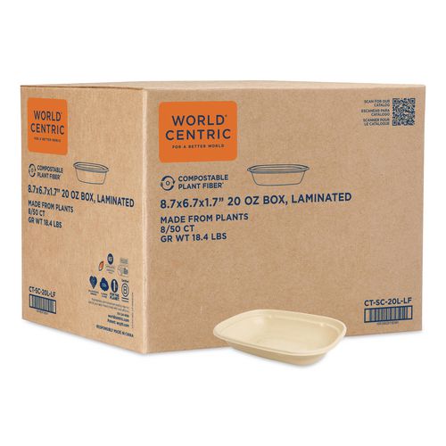 Laminated Fiber Containers, 20 oz, 6.7 x 8.7 x 1.7, Natural, Sugarcane Fiber, 400/Carton