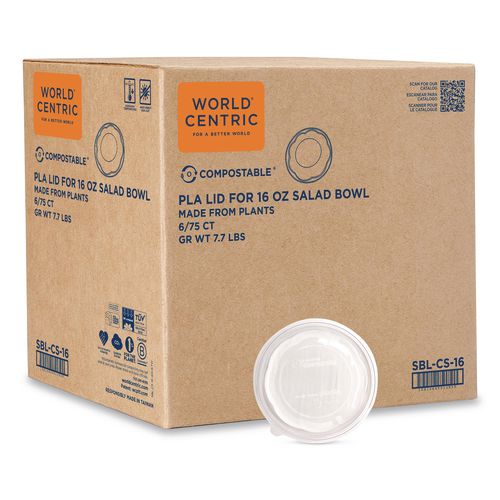 PLA Salad Bowl Lids, 5.4" dia x 0.8"h, Clear, Plastic, 450/Carton