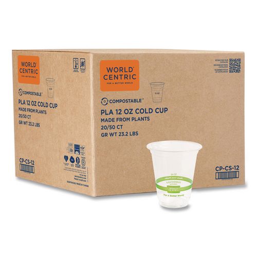PLA Clear Cold Cups, 12 oz, Plastic, Clear, 1,000/Carton