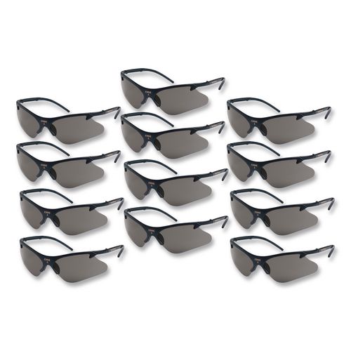 Code 4 Safety Glasses, Black Half Frame, Smoke Dual Lens, 12/Box