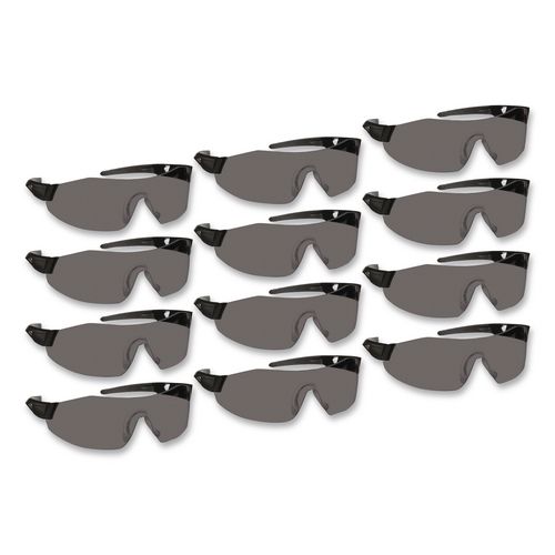 44 Magnum Safety Glasses, Frameless, Black Single Lens, 12/Box