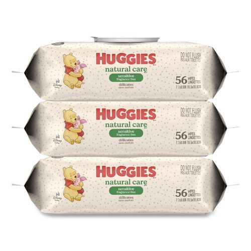 Natural Care Sensitive Baby Wipes, 6.6 x 6.86, Unscented, White, 56 Wipes/Pack, 3 Packs/Carton
