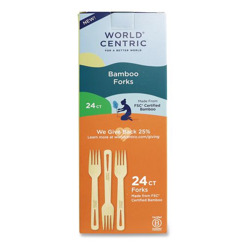 Bamboo Cutlery, Medium Heavyweight, Fork, Paper, Natural, 24/Pack
