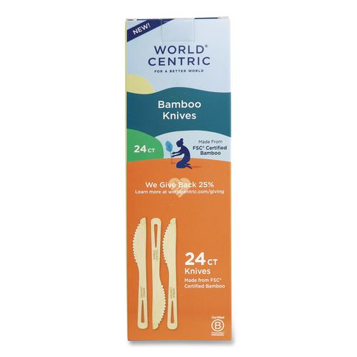 Bamboo Cutlery, Medium Heavyweight, Knife, Paper, Natural, 24/Pack