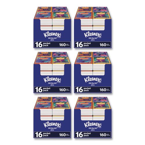 On The Go Packs Facial Tissues, 3-Ply, White, 10 Sheets/Pouch, 16 Pouches/Pack,  6 Packs/Carton