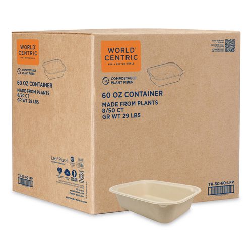 Fiber Containers, 60 oz, 7.5 x 9.8 x 2.7, Natural, Paper, 400/Carton