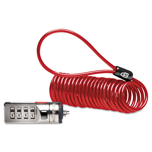 Image of Portable Combination Laptop Lock, 6ft Steel Cable, Red