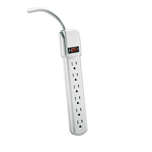 Six-Outlet Power Strip, 120V, 4 ft Cord, 1.5 x 3.75 x 13, Cream/Ivory