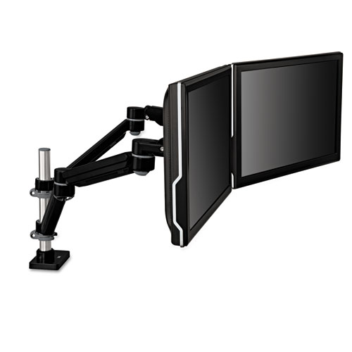 EASY-ADJUST DESK MOUNT 2-MONITOR ARM, FOR 27" MONITORS, 360 ROTATION, +55/-90 TILT, 180 PAN, BLACK/GRAY, SUPPORTS 20 LBS