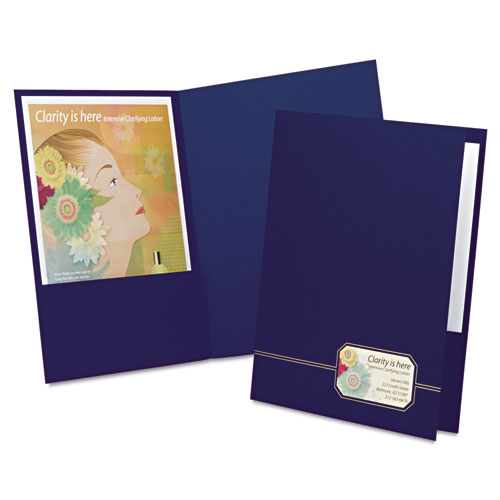 Oxford™ Monogram Series Business Portfolio, Cover Stock, 0.5" Capacity, 11 X 8.5, Blue With Embossed Gold Foil Accents, 4/Pack