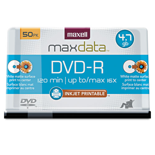 Image of Maxell® Dvd-R Recordable Disc, Printable, 4.7 Gb, 16X, Spindle, White, 50/Pack